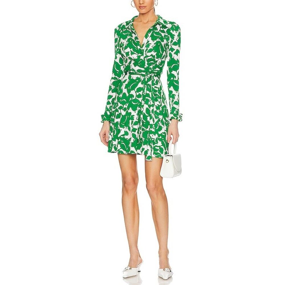 Diane Von Furstenberg Green and White Wrap Dress